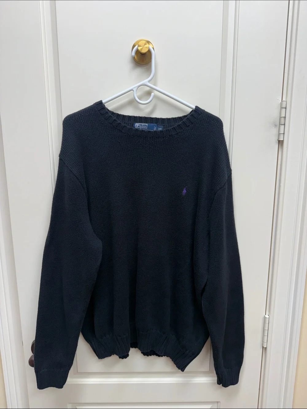 Polo by Ralph Lauren Navy Blue Crewneck Sweater with Purple Pony
